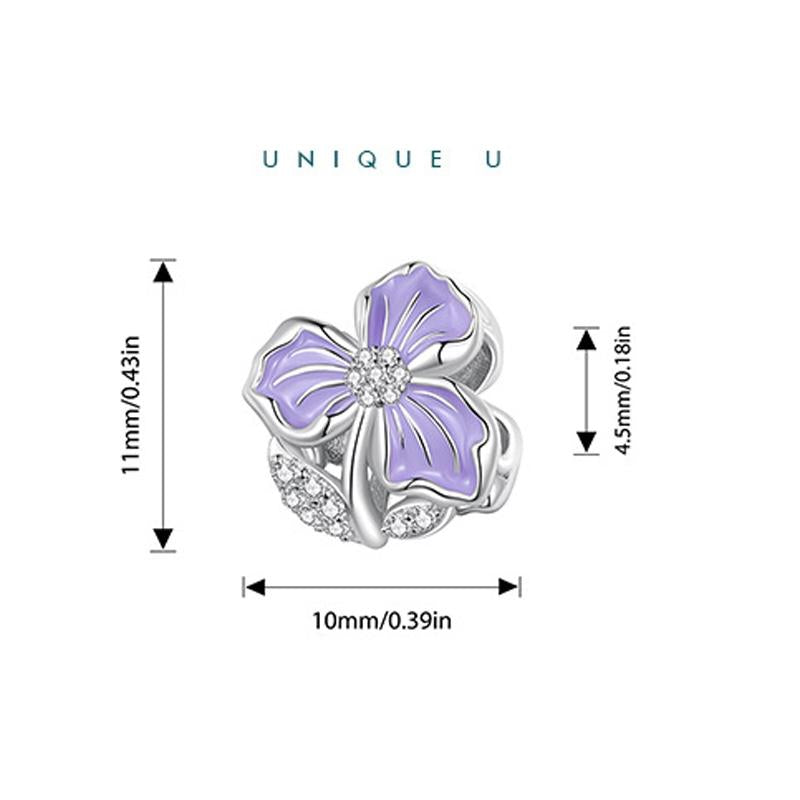 925 Sterling Silver Purple Flower Beads For Diy Bracelets