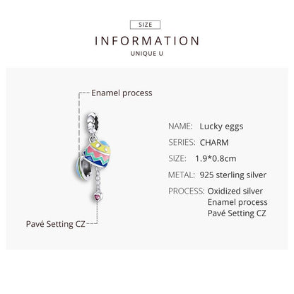 925 Sterling Silver Lucky Egg Pendant For Diy Bracelets & Necklaces