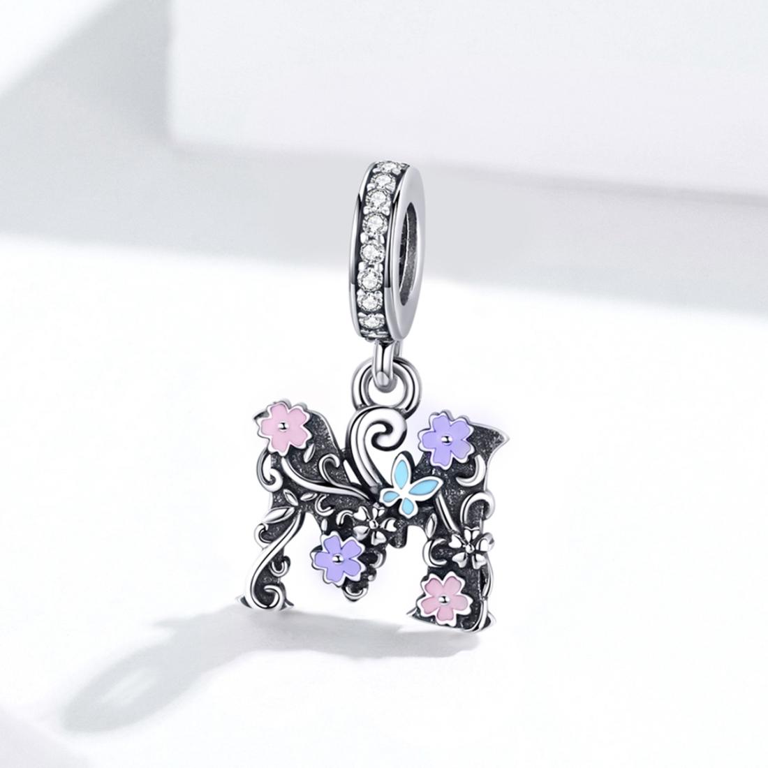 925 Sterling Silver Letter M Pendant For Diy Bracelets & Necklaces