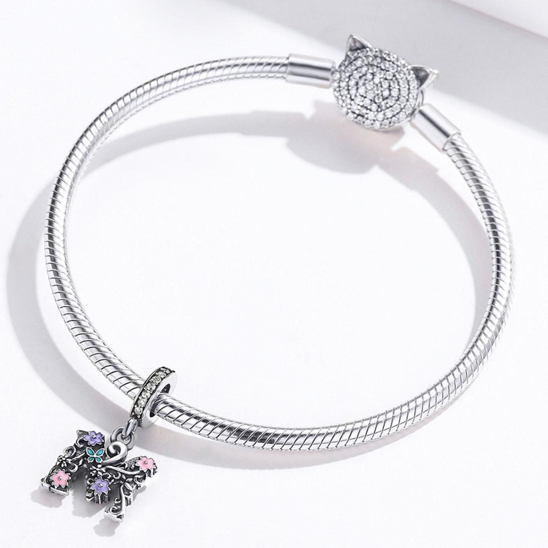 925 Sterling Silver Letter M Pendant For Diy Bracelets & Necklaces