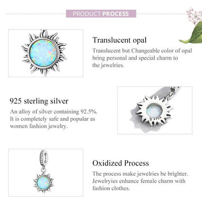 925 Sterling Silver Opal Sun Pendant For Diy Bracelets & Necklaces