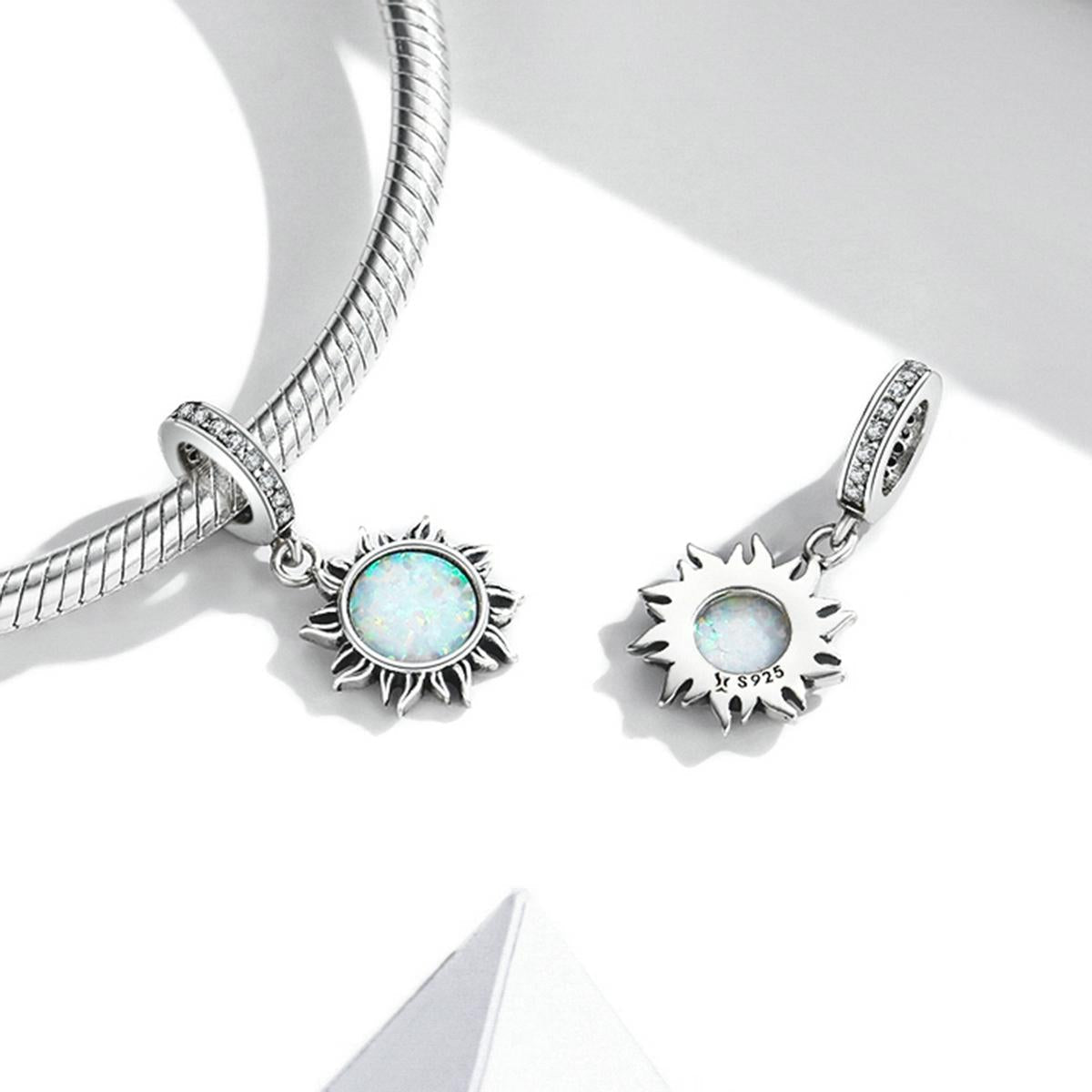925 Sterling Silver Opal Sun Pendant For Diy Bracelets & Necklaces