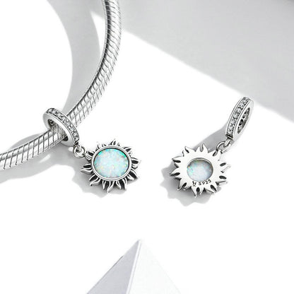 925 Sterling Silver Opal Sun Pendant For Diy Bracelets & Necklaces