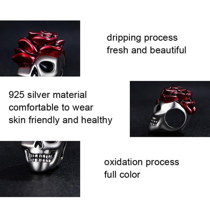 925 Sterling Silver Halloween Skull Bracelet With Rose And Pearl