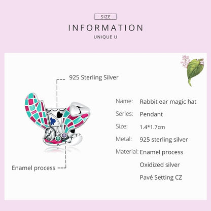 925 Sterling Silver Rabbit Ear Magic Hat Beads For Diy Bracelets & Necklaces