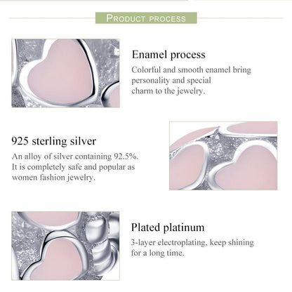 925 Sterling Silver Pure Pink Heart Diamond Beads