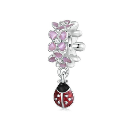 925 Sterling Silver Flower Ladybug Diy Beads Platinum Plated