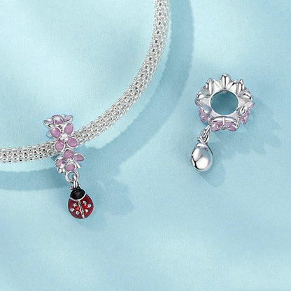 925 Sterling Silver Flower Ladybug Diy Beads Platinum Plated