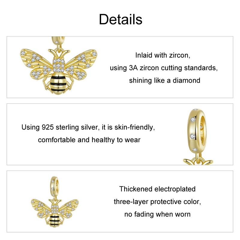 925 Sterling Silver Gold Plated Bee Bracelet Pendant
