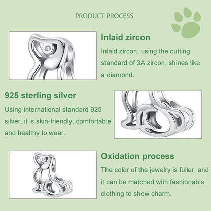 925 Sterling Silver Dog Bead Bracelet Cute & Hollow