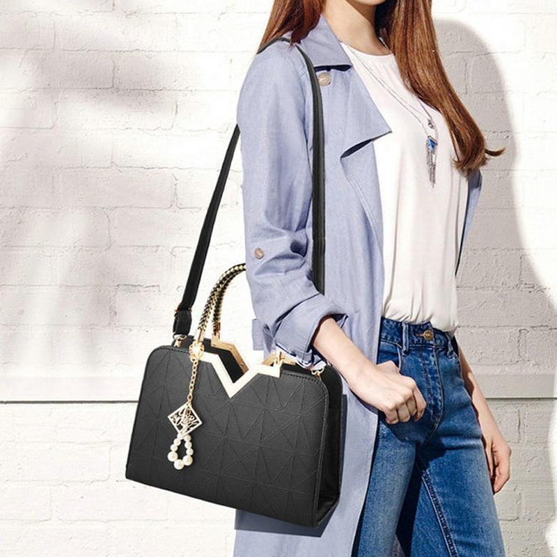 Women Zipper Shoulder Bag with Phone Pocket and Crossbody Strap - Black