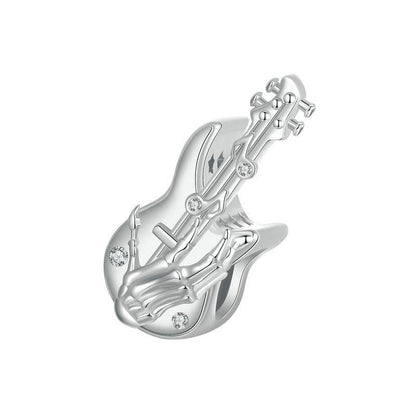 925 Sterling Silver Platinum Plated Skull Bass Pendant