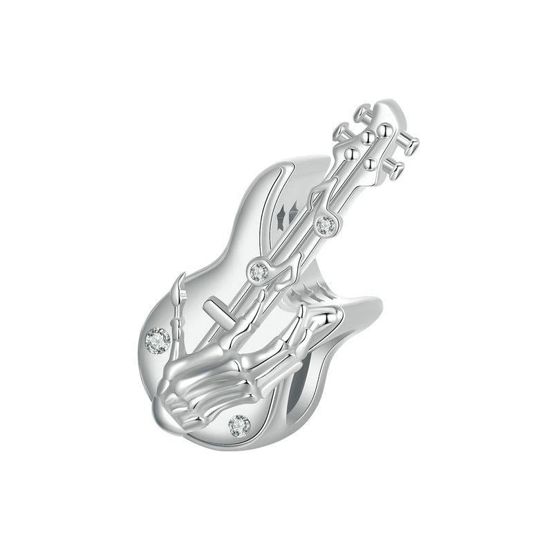 925 Sterling Silver Platinum Plated Skull Bass Pendant