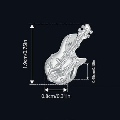 925 Sterling Silver Platinum Plated Skull Bass Pendant