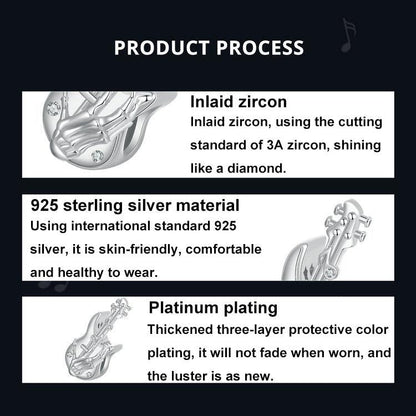 925 Sterling Silver Platinum Plated Skull Bass Pendant