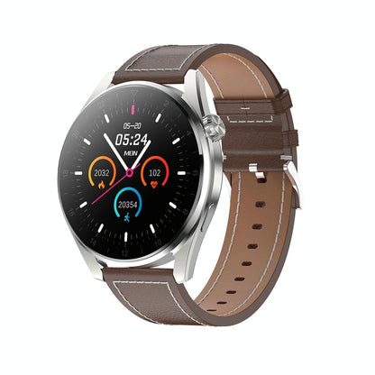 Waterproof Leather Smartwatch With Colour Display - Black