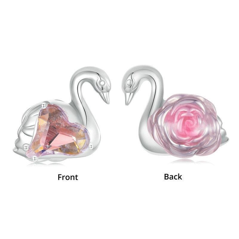 925 Sterling Silver Platinum Plated Pink Swan Rose Diy Beads