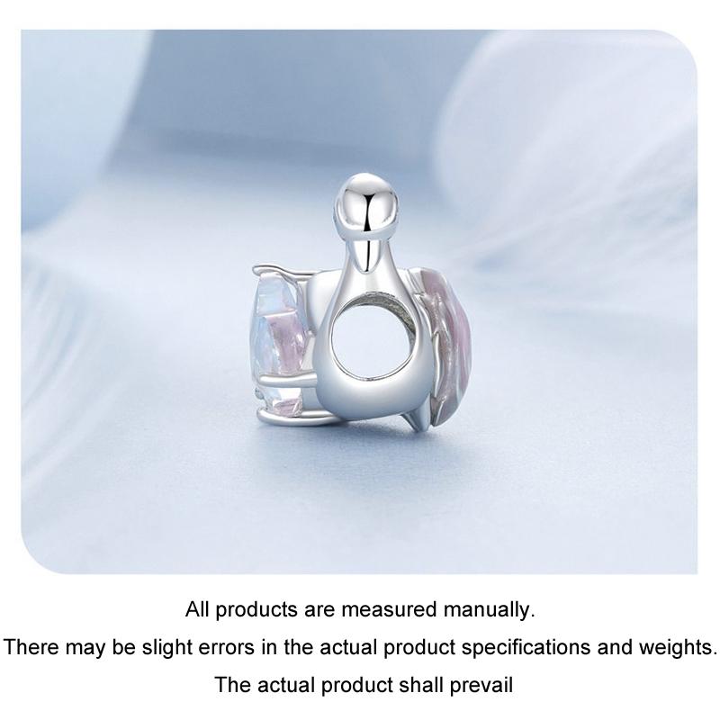 925 Sterling Silver Platinum Plated Pink Swan Rose Diy Beads