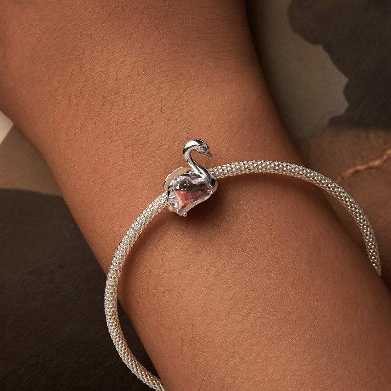 925 Sterling Silver Platinum Plated Pink Swan Rose Diy Beads