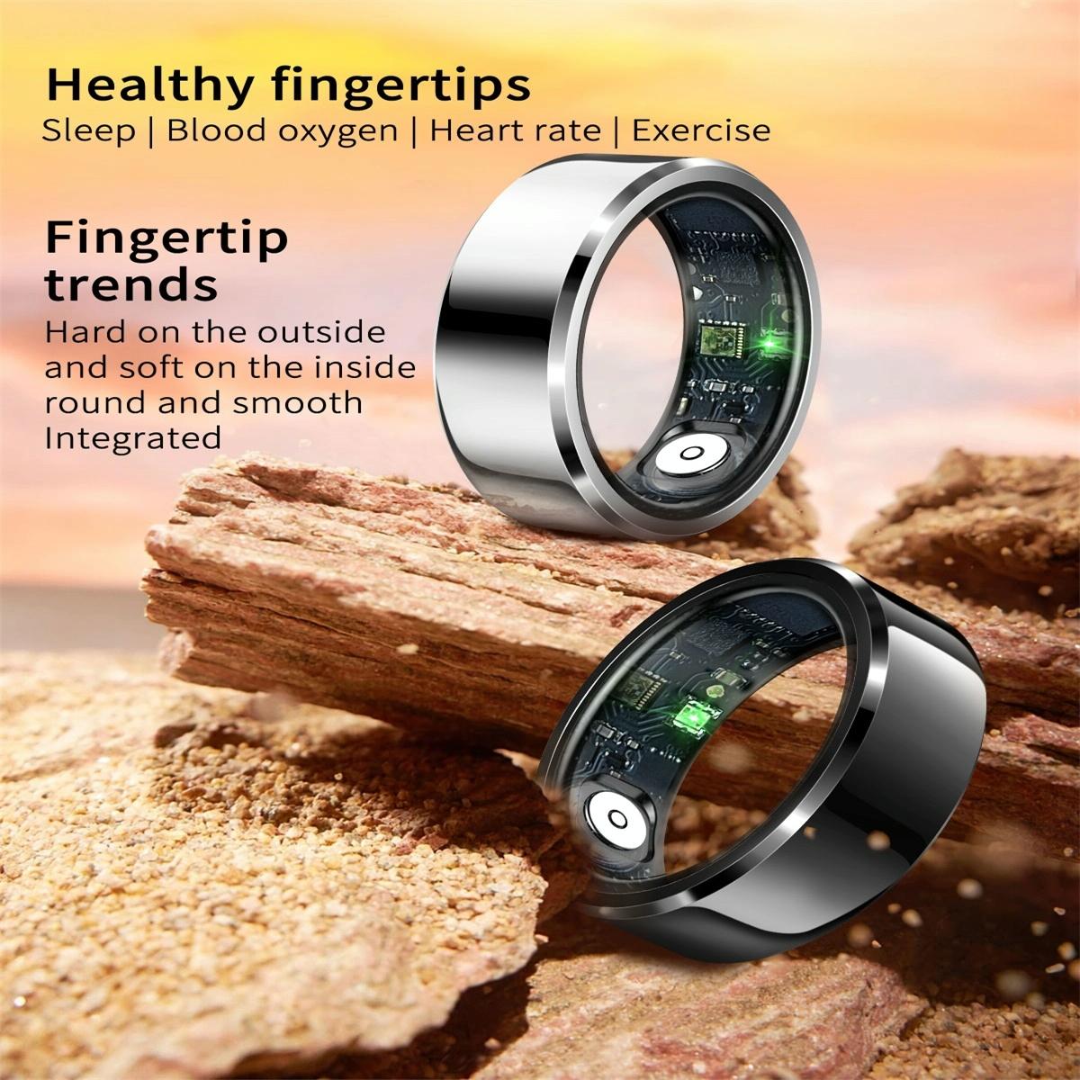 Smart Ring With Heart Rate Blood Oxygen And Sleep Monitoring - R6 Size 8 - Black