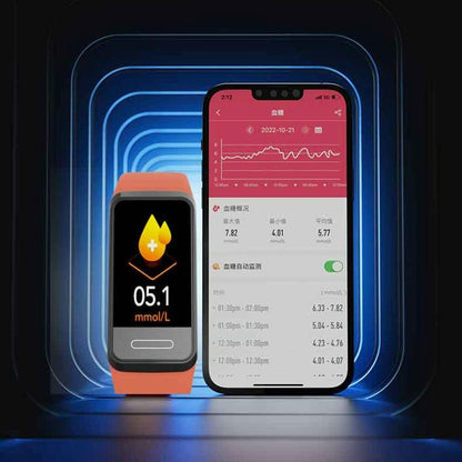 Smart Blood Glucose Sleep Tracker - Tft Hd Display - Black