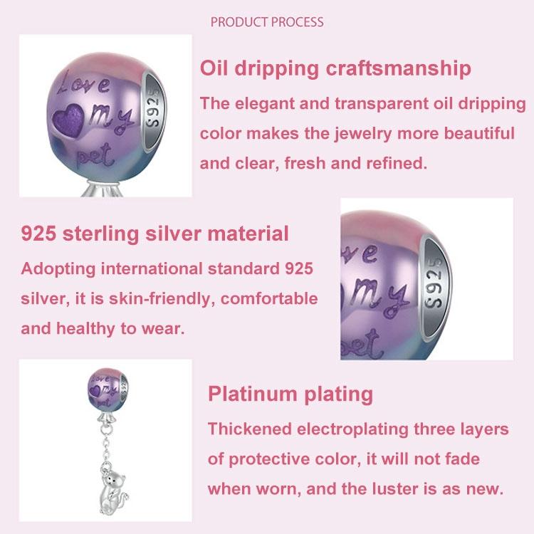 925 Sterling Silver Hot Air Balloon Cat Pendant