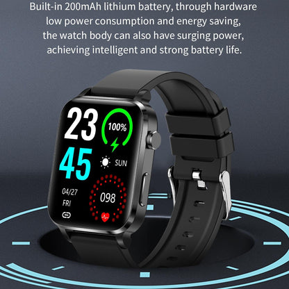 1.7 Inch Hd Square Screen Tpu Strap Smart Watch Supports Body Temperature Monitoring / Blood Oxygen Monitoring - Black