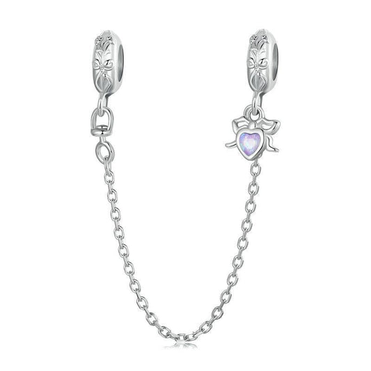 925 Sterling Silver Platinum Opal Bow Safety Chain