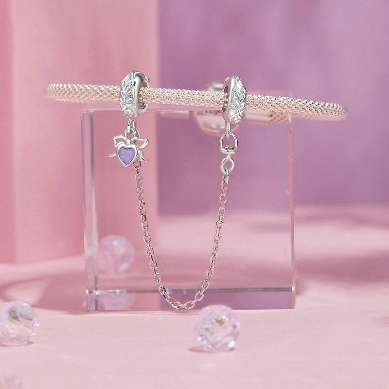 925 Sterling Silver Platinum Opal Bow Safety Chain