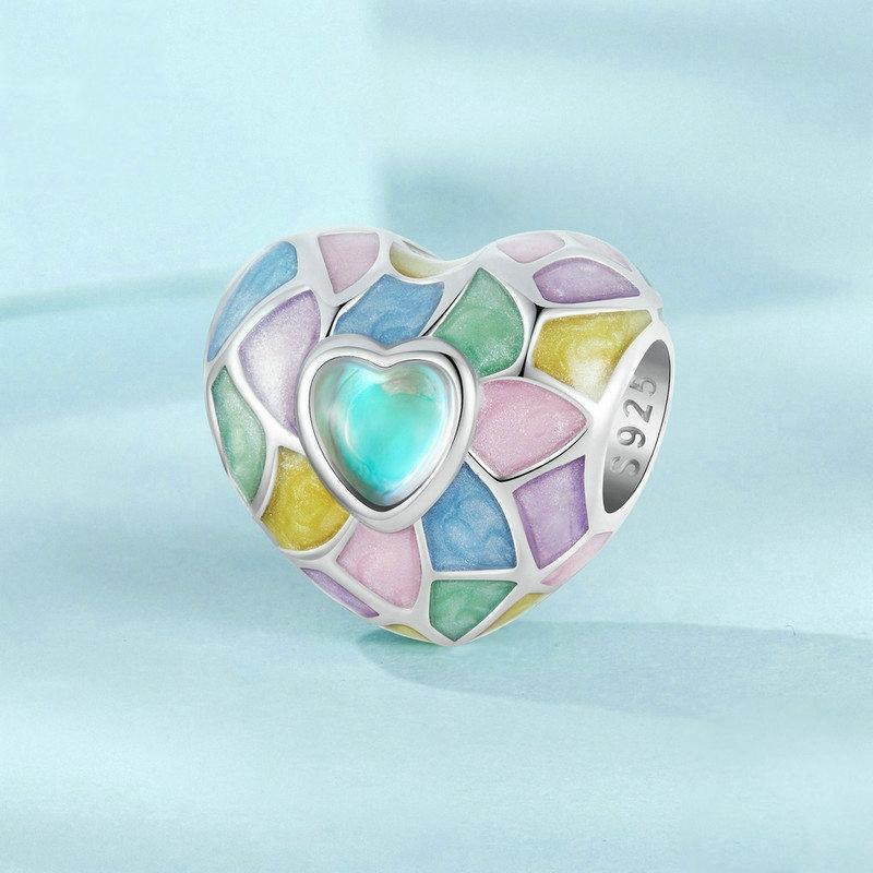925 Sterling Silver Neon Love Heart Diy Beads Plated