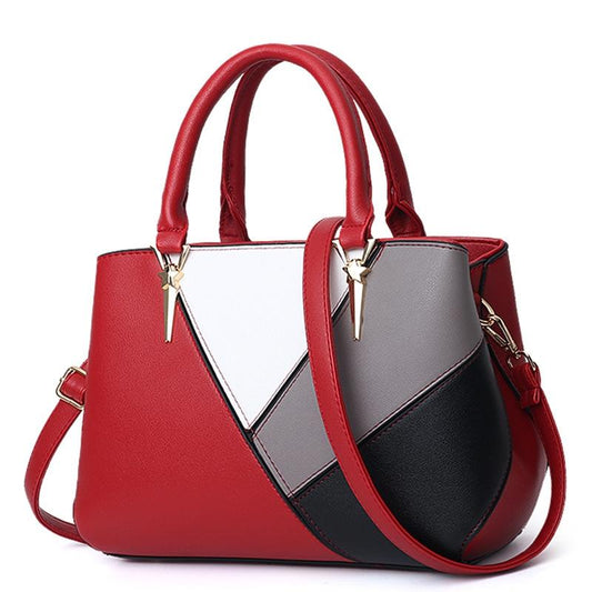 Colourblock Ladies Handbag - Pu Material - Red Wine