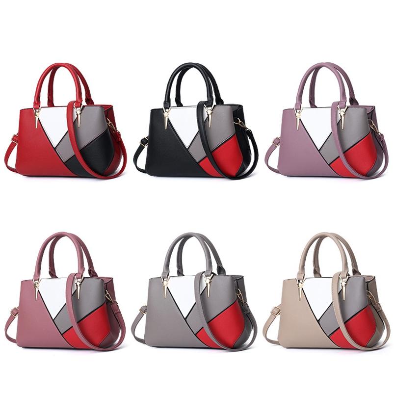 Colourblock Ladies Handbag - Pu Material - Red Wine