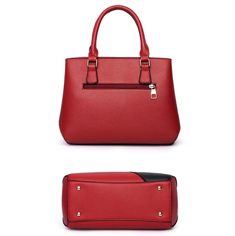Colourblock Ladies Handbag - Pu Material - Red Wine