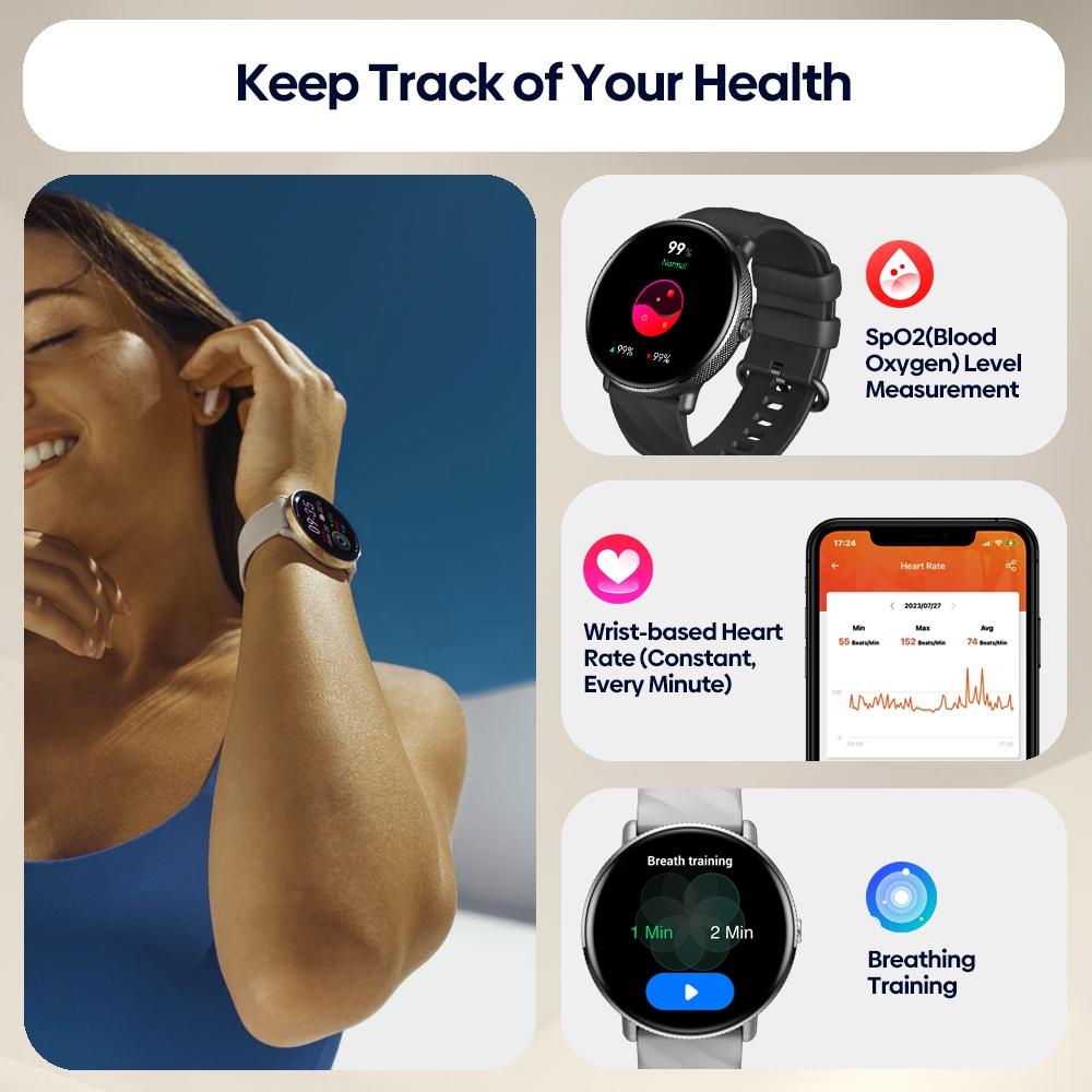 1.43 Inch Screen Voice Calling Smart Watch Support Heart Rate / Blood Pressure / Blood Oxygen - Black