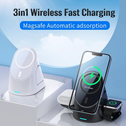3 In 1 Magnetic Wireless Charging Bracket For Smartphone Iwatch Airpods - Black