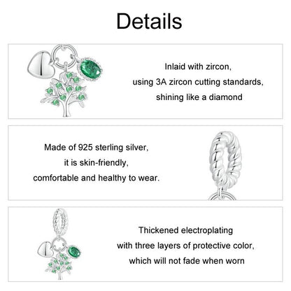 925 Sterling Silver Platinum Plated Zircon Tree Of Life Pendant