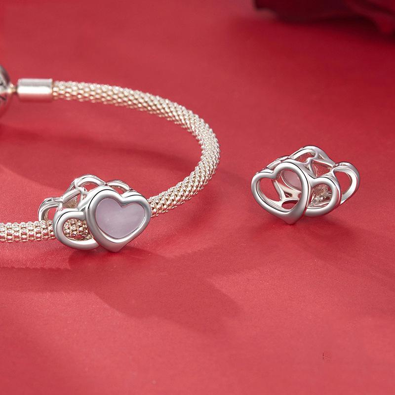 925 Sterling Silver Platinum Plated Pink Heart Diy Beads