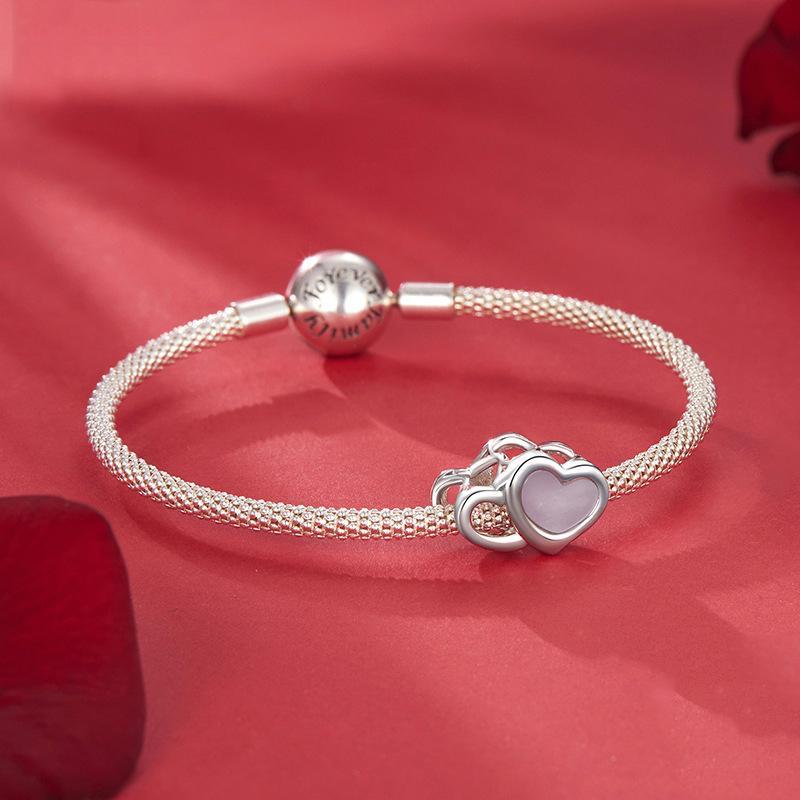 925 Sterling Silver Platinum Plated Pink Heart Diy Beads