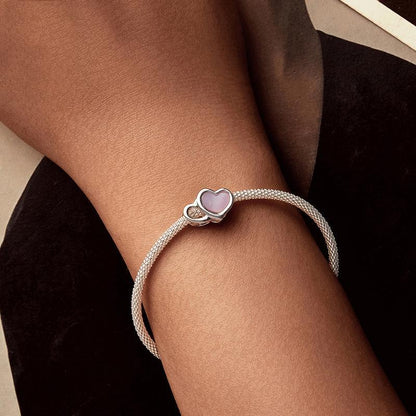 925 Sterling Silver Platinum Plated Pink Heart Diy Beads