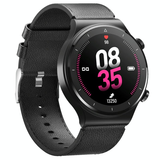 1.28 Inch Touch Colour Screen Smart Watch Black - Leather Black