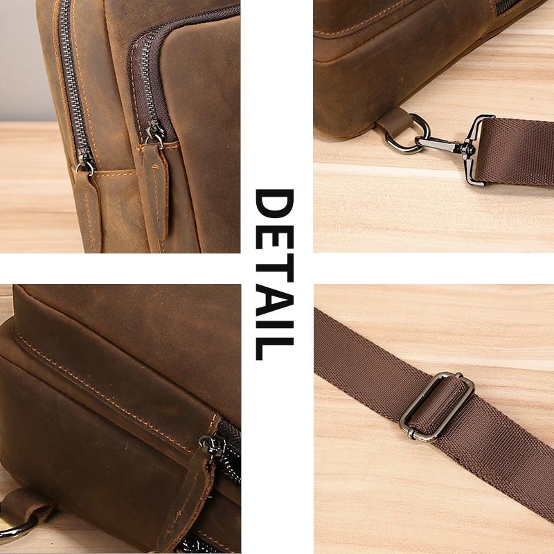 Vintage Leather Travel Messenger Bag Coffee