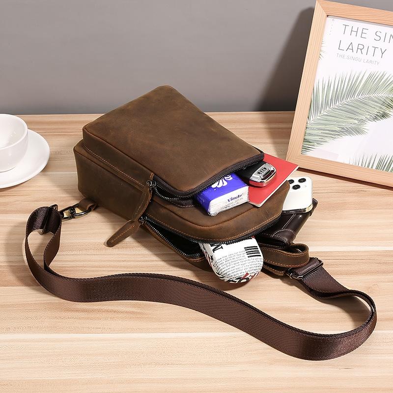 Vintage Leather Travel Messenger Bag Coffee