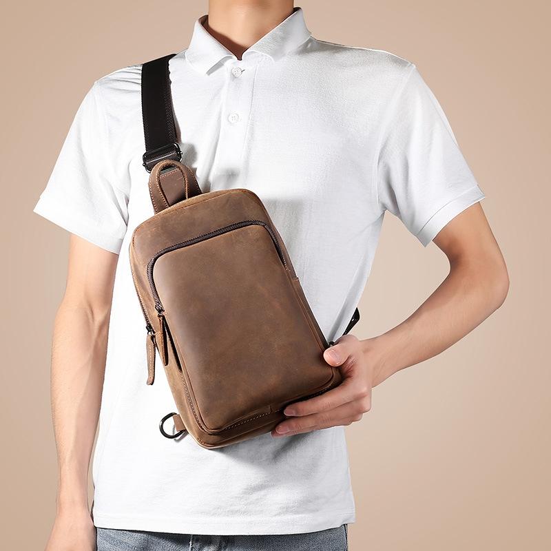 Vintage Leather Travel Messenger Bag Coffee
