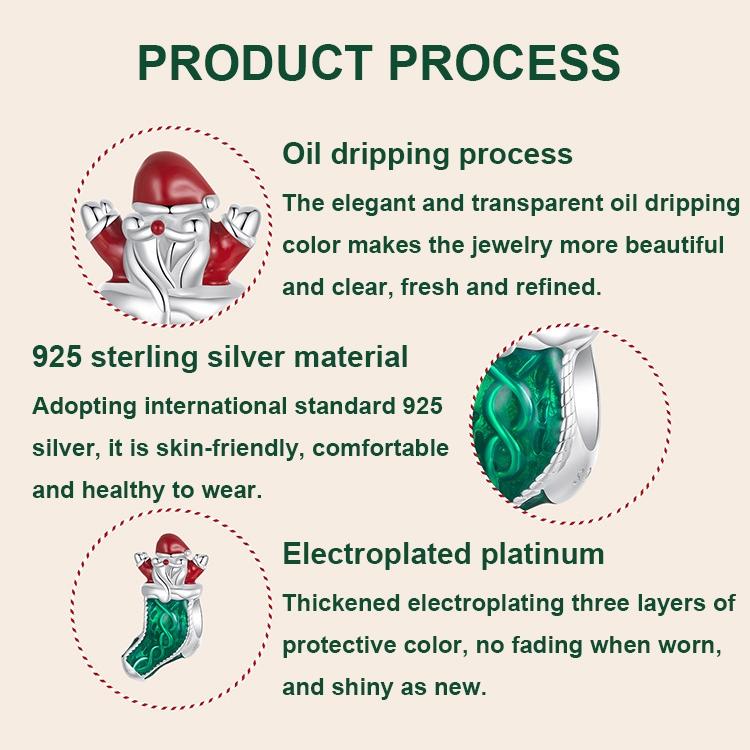 925 Sterling Silver Santa Bracelet Christmas Beads