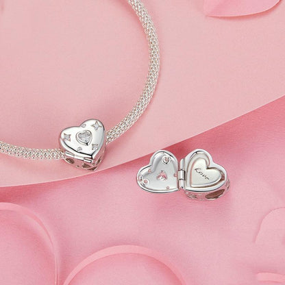 925 Sterling Silver Platinum Plated Love Beads For Diy Valentine'S Day