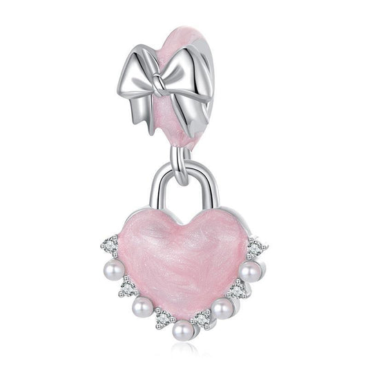 925 Sterling Silver Platinum Plated Bow Heart Pendant Beads