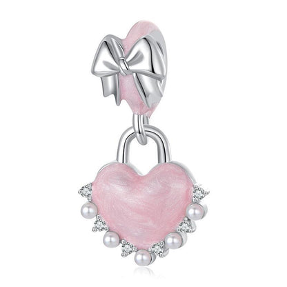 925 Sterling Silver Platinum Plated Bow Heart Pendant Beads