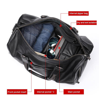 Multifunctional Leather Travel Bag - Large Capacity Single Shoulder - Black
