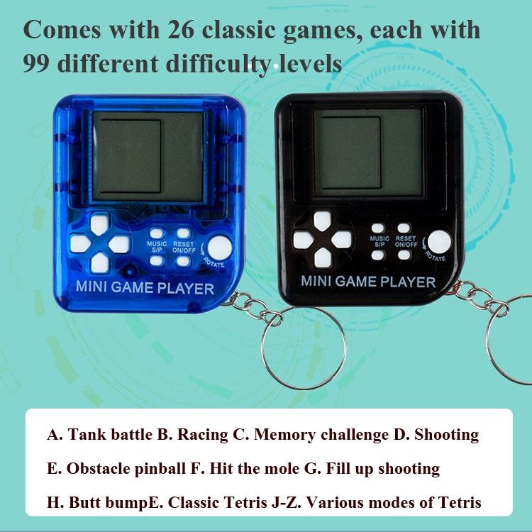 Mini Handheld Brick Game Console - 4 Pcs With Keychain Random Colour