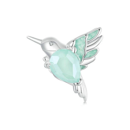 925 Sterling Silver Platinum Plated Hummingbird Flower Diy Beads
